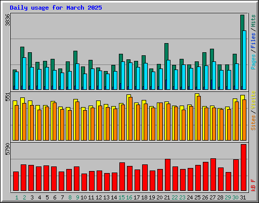 Daily usage for March 2025